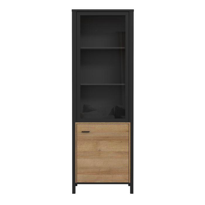 High Rock Wide Display Cabinet in Matt Black/Riviera Oak