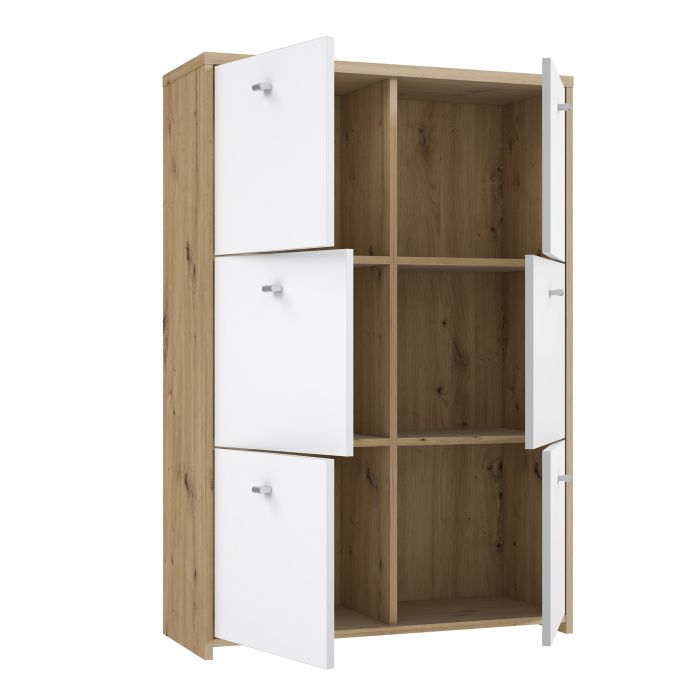 Best Chest Storage Cabinet with 6 Doors in Artisan Oak/White