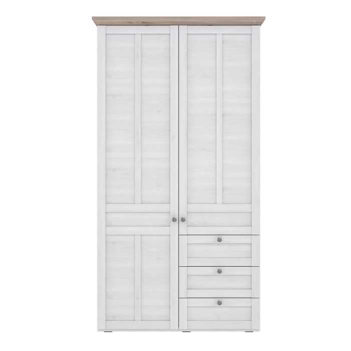 Illoppa 2 Door Wardrobe in Snowy Oak/Oak Nelson