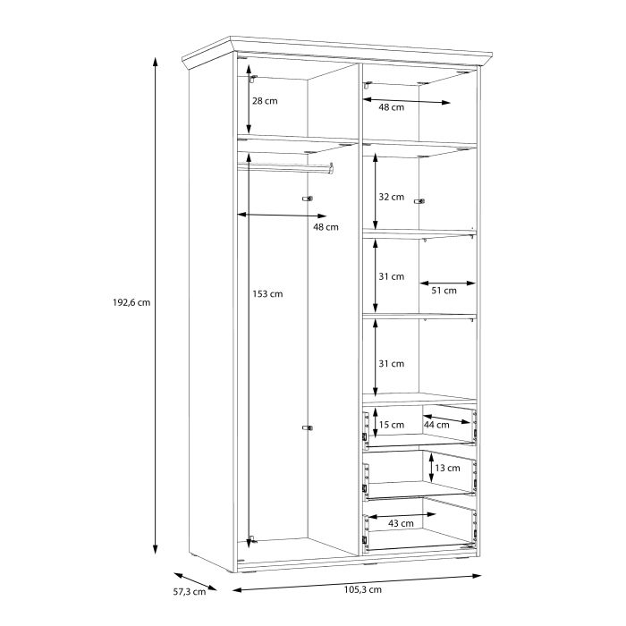 Illoppa 2 Door Wardrobe in Snowy Oak/Oak Nelson