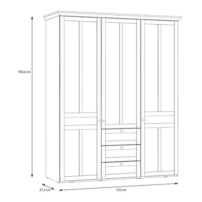 Iloppa 3 Door Wardrobe in Snowy Oak/Oak Nelson