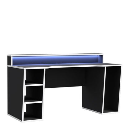 Tezaur Black Gaming Desk with White Trim and Colour Changing LED