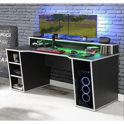 Tezaur Black Gaming Desk with White Trim and Colour Changing LED