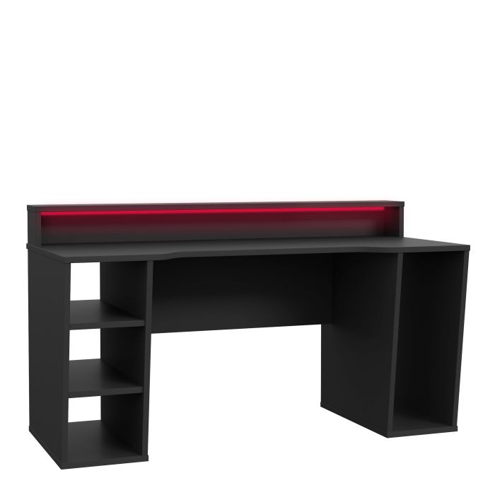 Tezaur Black Gaming Desk 2 Shelves with Colour Changing LED