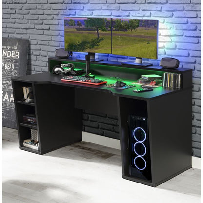 Tezaur Black Gaming Desk 2 Shelves with Colour Changing LED