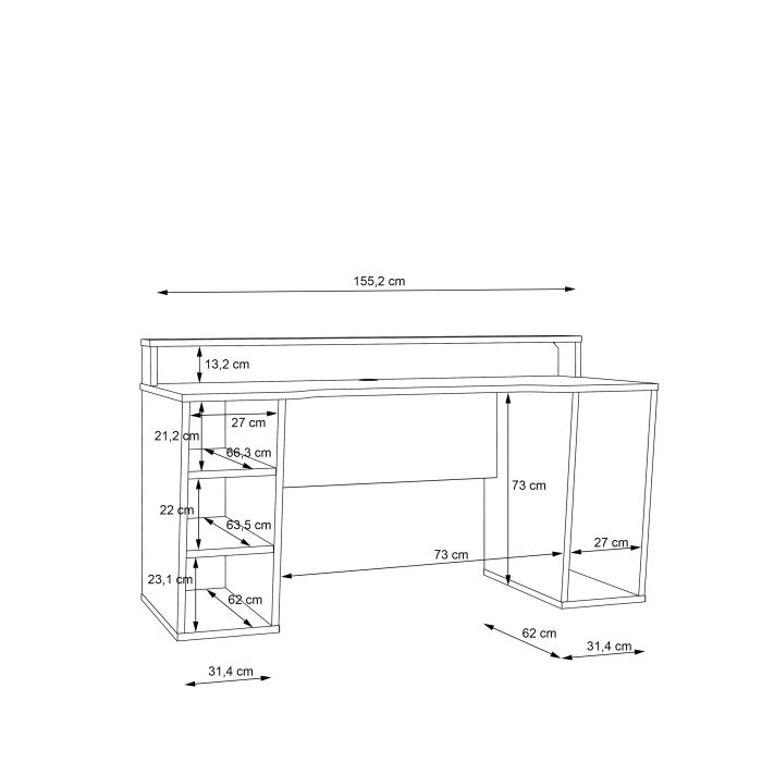 Tezaur Black Gaming Desk 2 Shelves with Colour Changing LED