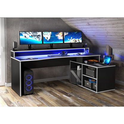 Tezaur Black Storage Gaming Desk 3 Shelves with Colour Changing LED