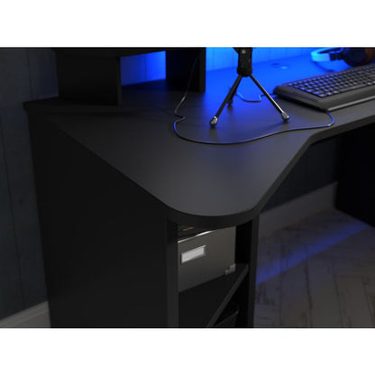 Tezaur Curved Black Gaming Desk with Colour Changing LED